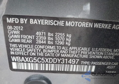 2013 BMW 528I z USA, uszkodzony, nr VIN WBAXG5C5XDDY31497